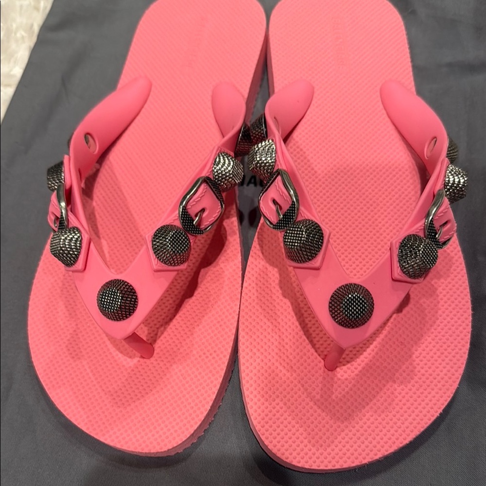 Balenciaga Pink Sandals with Decorative Thong Strap…size 9 US..